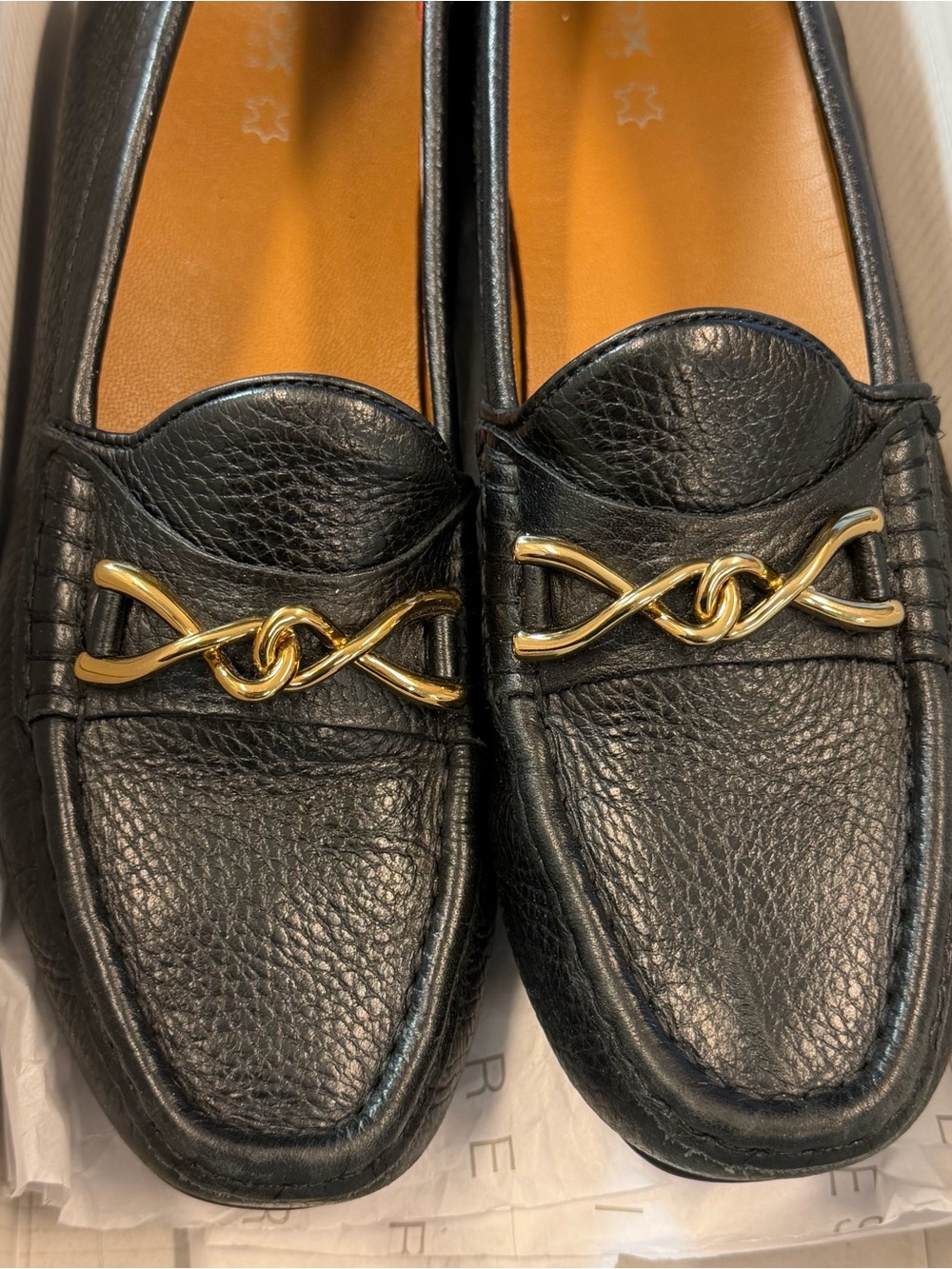 Geox Black Leather Loafers with Gold Accent